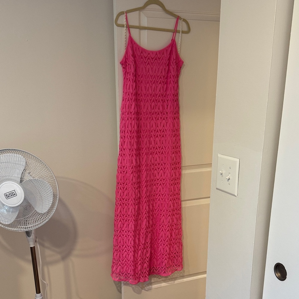 Pink Sleeveless Maxi Dress - Lace, much brighter in person!!